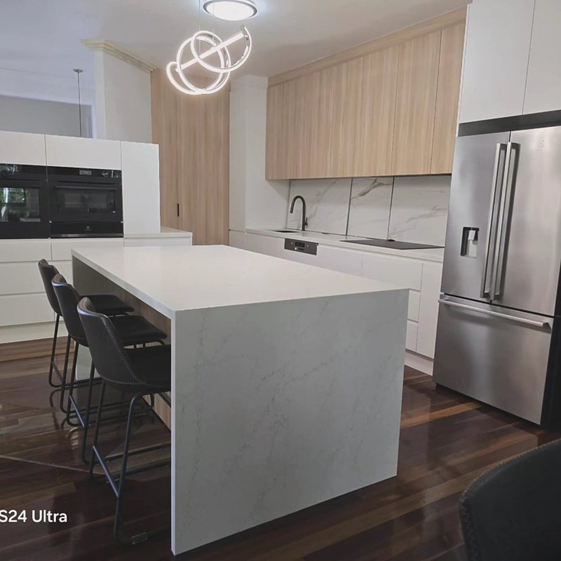 White and oak kitchen with designer pendant light